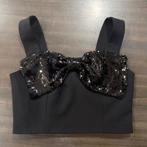 Endless Rose Black Sequin Bow Crop Top